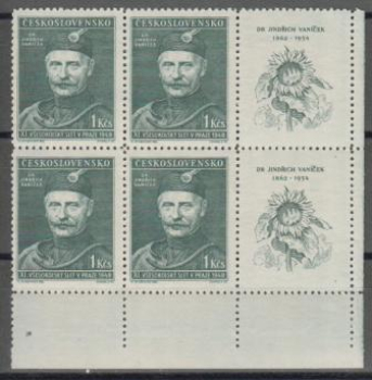 0475 větší celek 4 známky + 2 K P ** - 1948