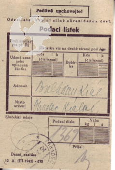 CZ 1947 00 041 ● - mit Einlieferungsschein