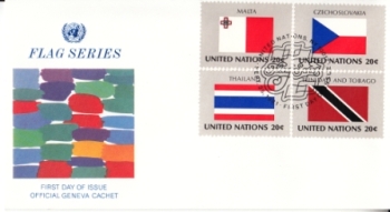 OSN New York FDC 0373 / 0388 - přítisk "GENEVA" Viererblock ● - 1981