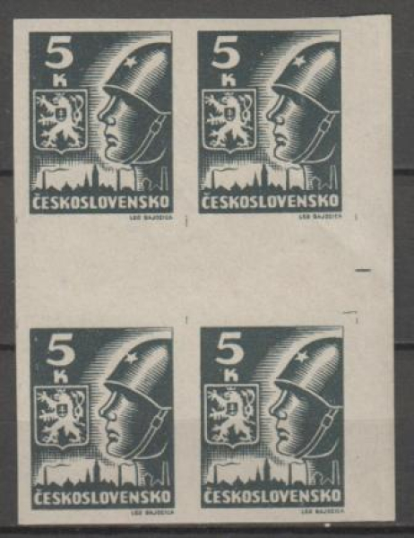 0355 a MS (4) - meziarší svisle čtyřblok 4 známkové pole ** - 1945