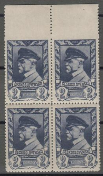 0386 čtyřblok vynechaná perforace nahoře ** - 1945