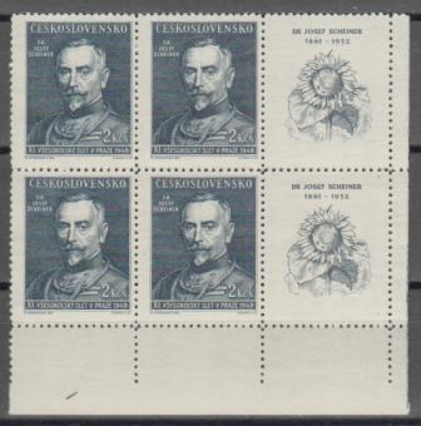 0477 větší celek 4 známky + 2 K P ** - 1948