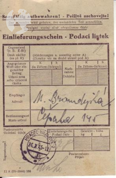 CZ 1945 00 183 ● - mit Einlieferungsschein