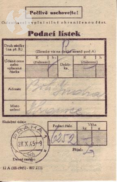 CZ 1945 10 004 ● - mit Einlieferungsschein
