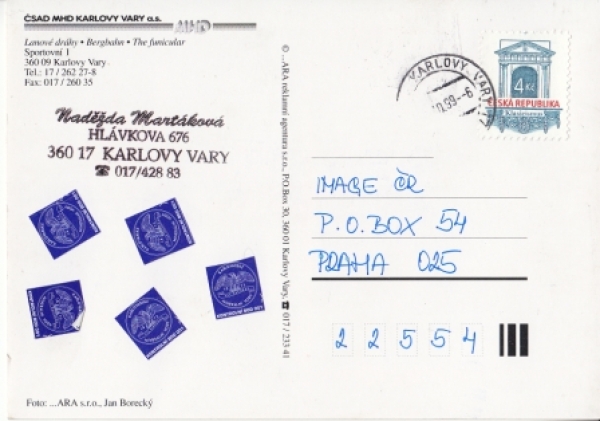 ČSAD MHD Karlovy Vary 1999 95 022 CZ ● - Reklamní karty