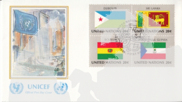 OSN New York FDC 0373 / 0388 - přítisk "UNICEF" Viererblock ● - 1981