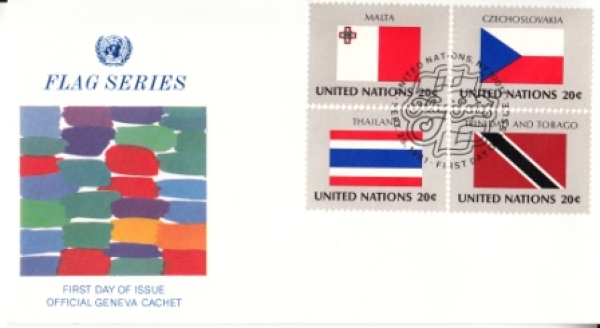 OSN New York FDC 0373 / 0388 - přítisk "GENEVA" Viererblock ● - 1981
