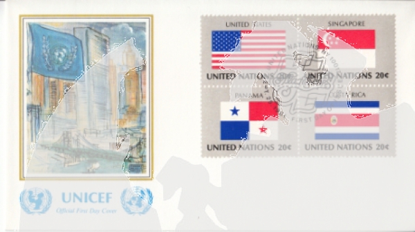 OSN New York FDC 0373 / 0388 - přítisk "UNICEF" Viererblock ● - 1981