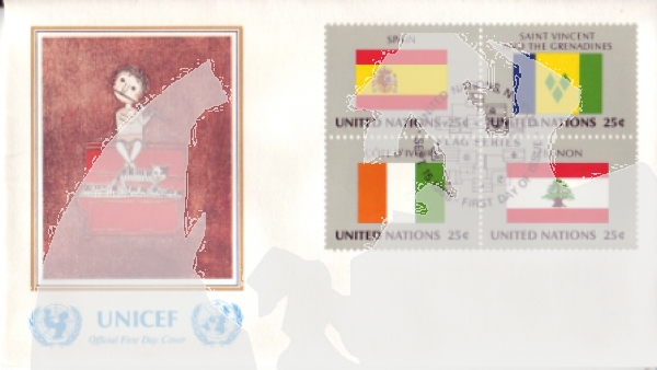UNO New York FDC 0553 / 0568 Viererblock ● - 1988