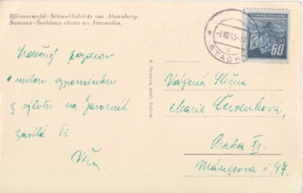 Šumava - Švehlova Chata na Javorníku 1945 95 029 ●