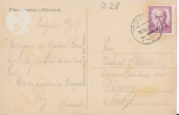Žižkova mohyla u Přibyslavě (kresba) 1947 95 010 ●